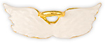White Angel Wings Pin. Gold and white 1 angel wings with halo. Attractive! Great for rewards for volunteers, memorials.  