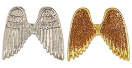 Silver or Gold Plated 1 metal glitter under protective coating angel wings. Very attractive!. Great for rewards for volunteers