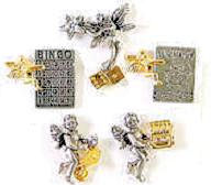 Gambling, Bingo, Lotto Angels. 2 tone winner angel pins 1 tall. All are on cards with message. Helps you win at the casinos.