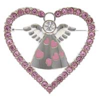 Pink Rhinestone Heart Angel Pin