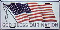 God Bless Our Nation License Plate. Auto license plates 6 x 12 with baked enamel finish- metal.