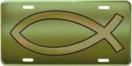 Sign of Christians fish Gold on Gold metal auto license plates. High-quality measures 6x12