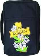 Easter Bible cover with cross. Black canvas Bible book covers. XLarge size. Bible cases open flat and feature inside pocket