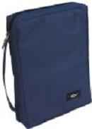 Dark Blue bible covers poylester material. Medium or large. 6 5/8 x 9 1/2 x 2.