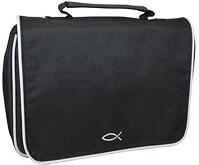 Three fold Bible or book cases feature three compartments durable, polyester. 2 sizes LG-Med Colors Black or Purple 