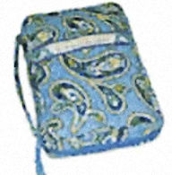 Quilted Blue bible covers Paisley, Blue with saying Faith, Hope Love embroidered on front. 