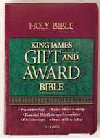 KJV Gift & Award Bible-Black Imitation Leather, softcover. 5 1/2 x 7 1/2 x1. 7 point type. Red letter. Burgandy available.