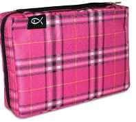 Large Plaid Red Magenta Bible Cover