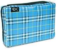 Large Plaid Blue Bible Cover 