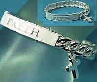 Silver Faith stretch bracelet white epoxy accent with cross dangle. Links are molded together. Lead compliant.