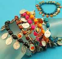 Wooden Beads Bracelets with religious catholic charms Jesus and Saints stretch. Assorted colors.