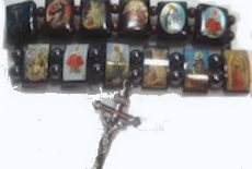 Hematite Catholic Religious Picture Stretch beaded Bracelet Set 2 bracelets Pack. 1 bracelet with dangle cross charm