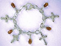 Gold Brighton Look Cross Toggle Bracelet tiffany style with brighton look crosses and topaz colored bobbles. Lead Free. 