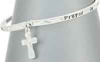 Silver tone twisted bangle bracelet with Prayer is the Answer. Cross Dangle. Mobius bracelet. 