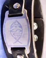 Jesus Fish Silver Plate Wide Strap leather Bracelet