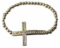 Sideway Rhinestone Cross Stretch Bead Bracelet