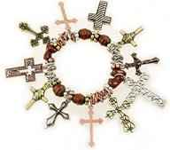 Multi Cross TriTone Charm Bracelet With Crucifix
