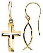 14K Gold EYEVOLVER Cross Fish Earrings