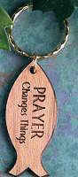 Prayer Changes Things Fish Wood Key Ring