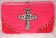 Studded Rhinestone Cross Womens Wallet & Matching Checkbook Cover 
