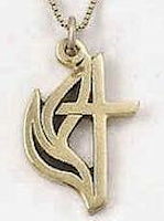 14Kt Gold United Methodist Cross and Flame Necklace 