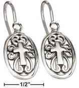 Oval Lace Sterling Cross Earrings