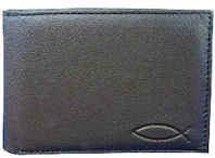 Black Leather Men's Wallet with Fish 