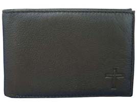 Black Leather Men's Wallet with Cross 