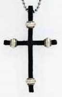 Leather Cross Necklace - With Silver Beads