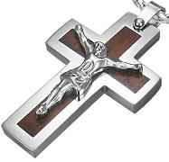 Stainless Steel & Wood Crucifix Necklace Jewelry 