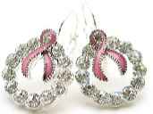 Pink Ribbon Rhinestone Earrings  
