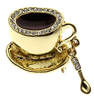 Gold Rhinestone Tea Cup, coffee Cup  Tea Party Pin 