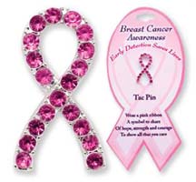 Crystal Breast Cancer Awareness Ribbon Pin 