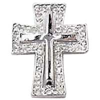 Silver Rhinestone Cross on Cross Brooch  
