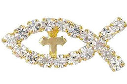 Real Rhinestone Fish and Cross Pin 