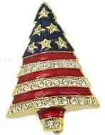 Rhinestone Patriotic Christmas Tree Pin