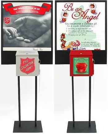 Salvation army doion box and sign on floor stand