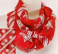 Red Snowflakes Scarf Silk Feel