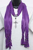 Jeweled Pendant Cross With Purple Scarf With Cross