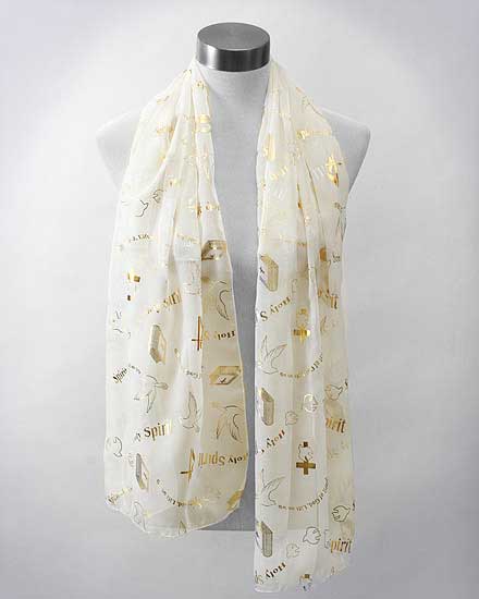 Christian Chiffon Foil Holy Spirit Scarf Ivory