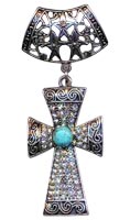 Jeweled Silver Scarf Cross Charm Ring With Rhinestones 