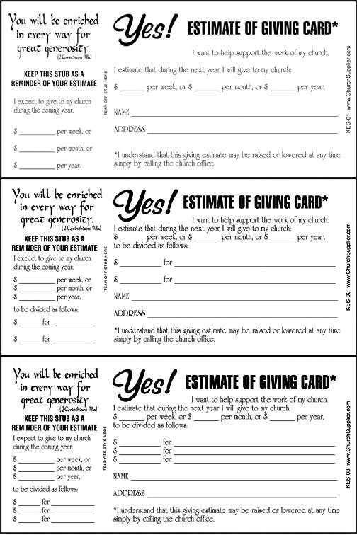 3 kes Estimate of Giving Cards