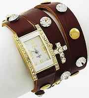 Brown Cross Studs Wrap Watch Bracelet  