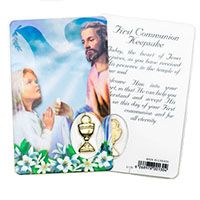 Girl's Communion Holy Card with Medal