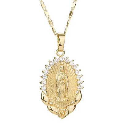 Small Virgin Mary Medallion Necklace, Gold or Silver - Glamrocks