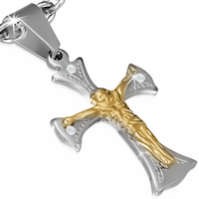 Stainless Steel & Gold Chastity Crucifix Pendant Necklace