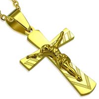 Gold Stainless Steel Crucifix Pendant & Chain