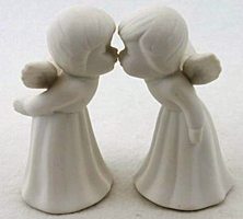 2 Kissing White Porcelain Angel Figurines