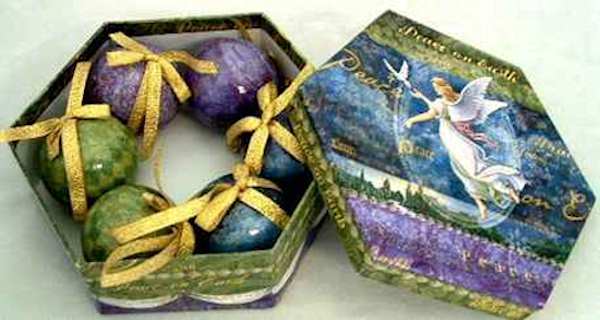 Christmas Ornaments Paper Mache Gift Box of  6