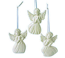 3 Angel Ornaments White Resin -Assorted